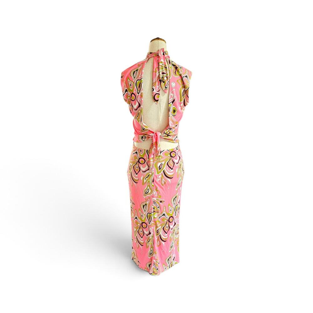 Emilio Pucci Midi Dress High-Neck Open Back Silk Blend Africana Print - 8 - Picture 2 of 9
